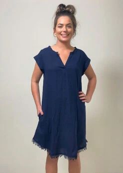 Seashapes Plain V-Neck Plain Crinkle Kaftan