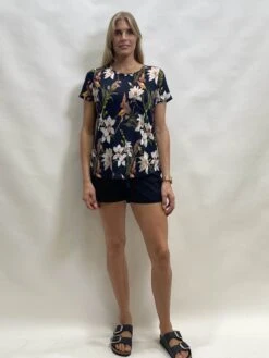 Linen Round Neck Floral T-Shirt