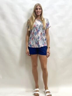 Linen Round Neck Jungle Leaf T-Shirt