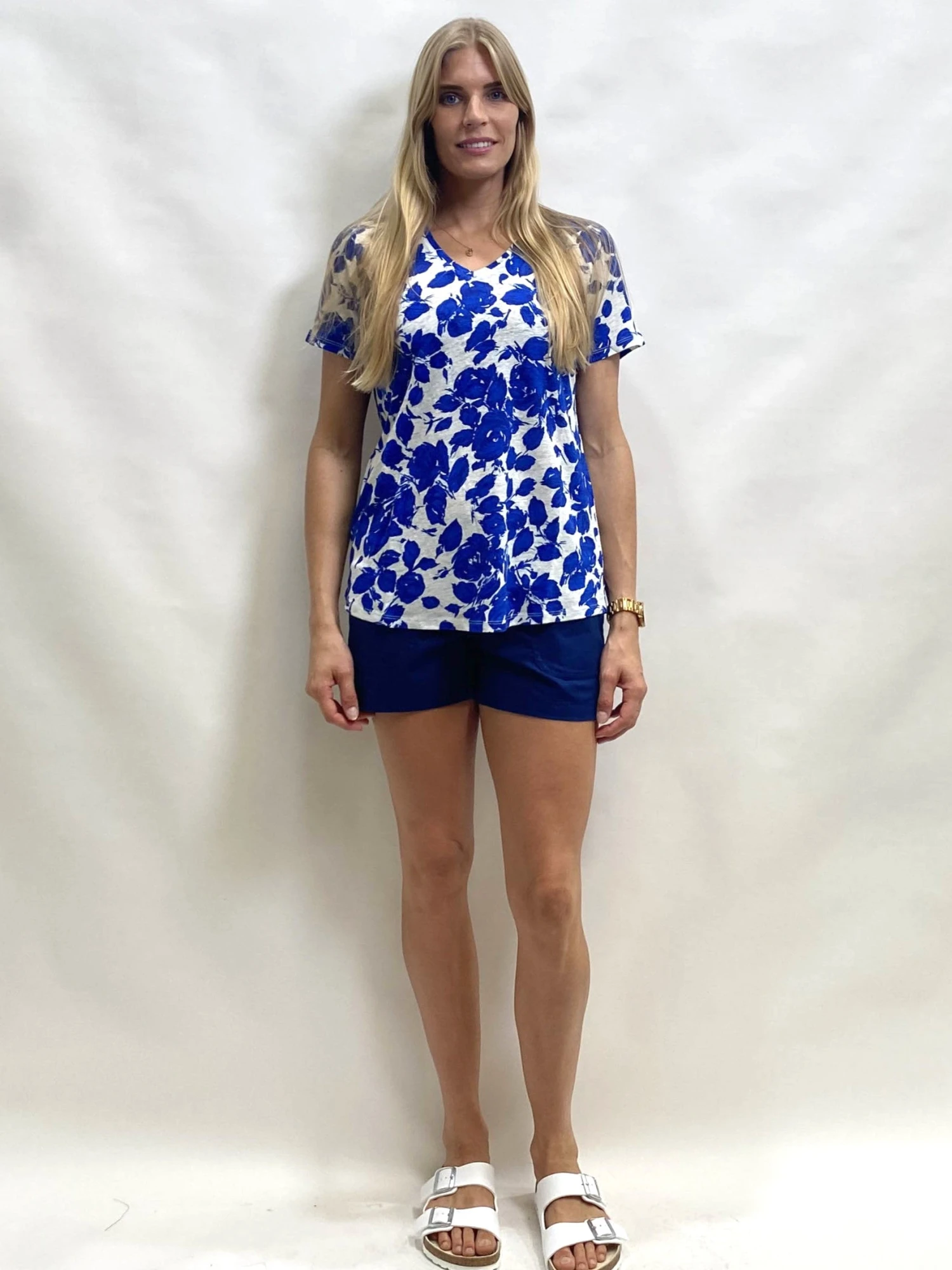 Linen V Neck Floral T-Shirt