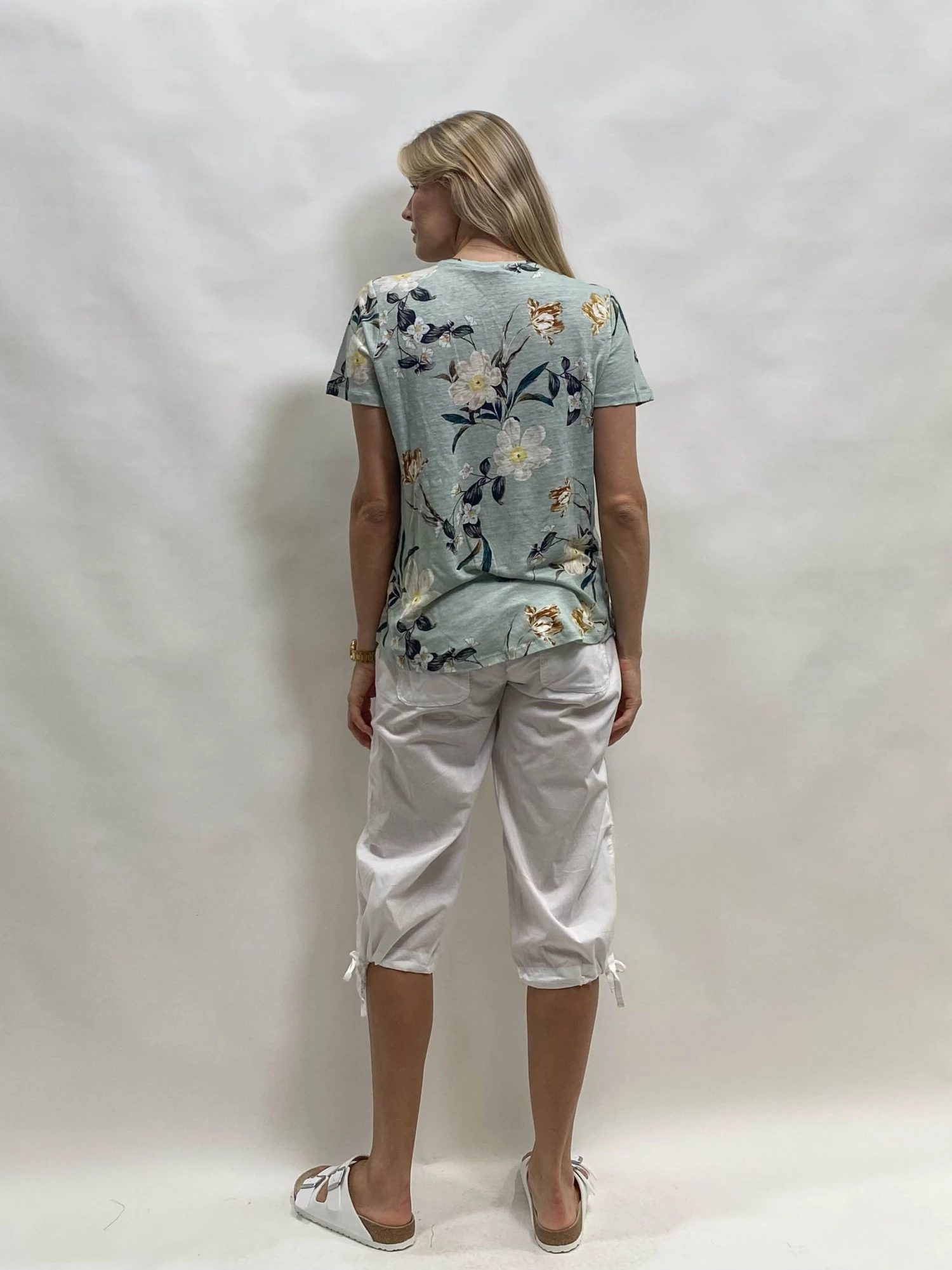 Linen V Neck Floral T-Shirt - Image 2