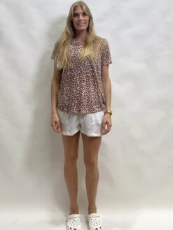 Linen Round Neck Leopard T-Shirt