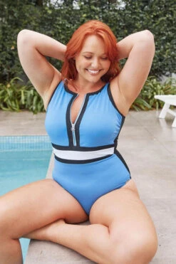 Capriosca Chlorine Resistant Zip Front High Neck One Piece